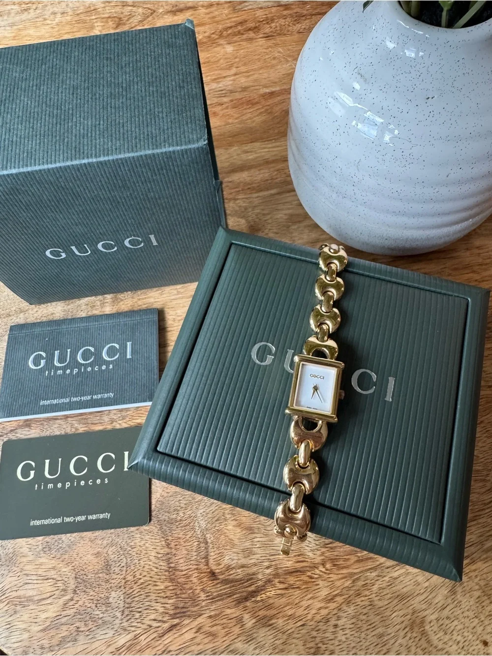 Vintage Gucci 1800L Gold-Tone Quartz Watch with Original Box & Papers